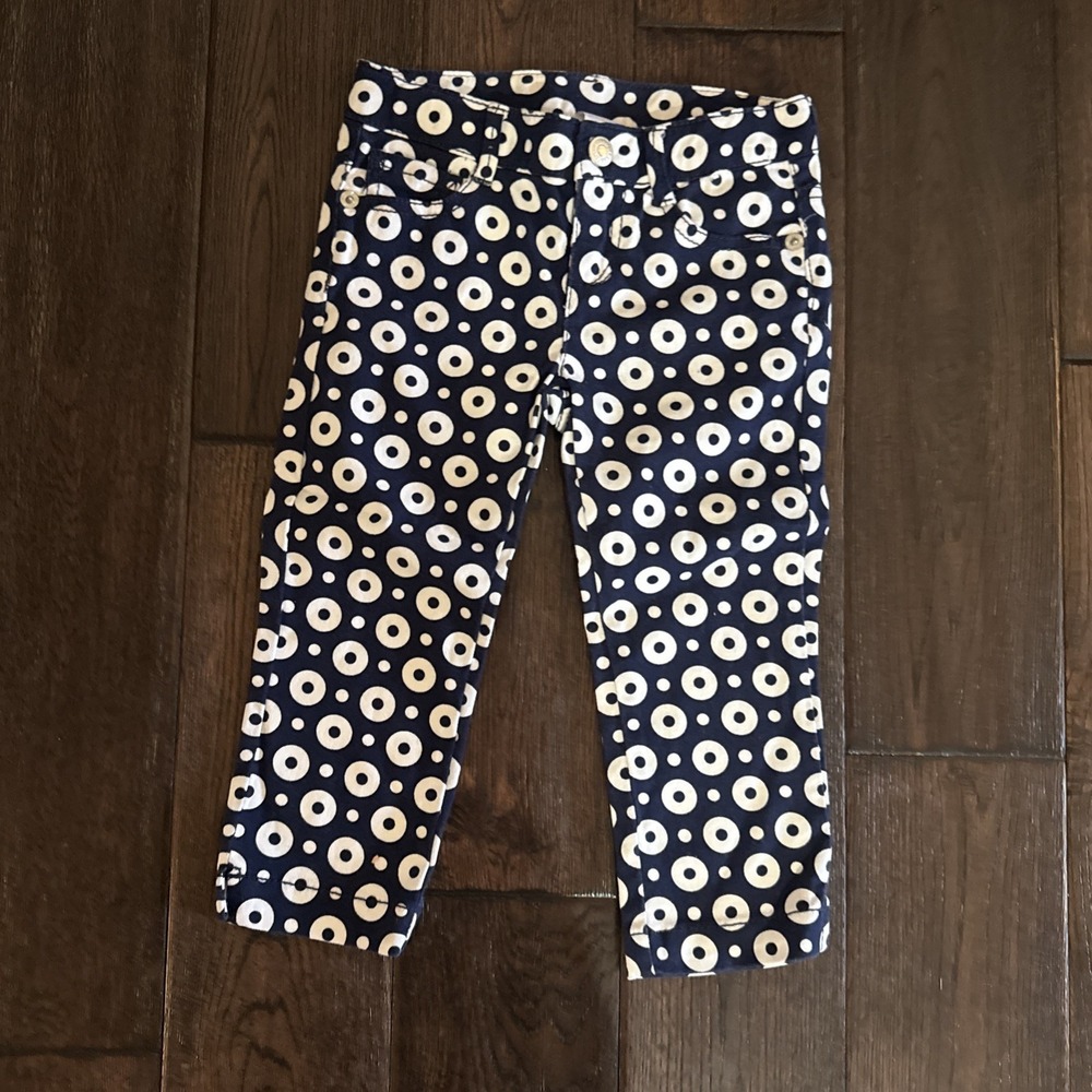 Gymboree Parisian Afternoon White & Navy Circle Print Pants Girls 4 Nice